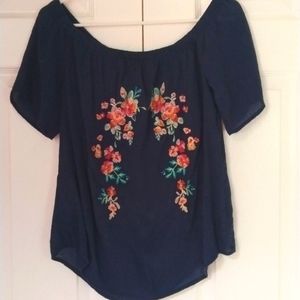 Bohemian navy top with flower embroidery